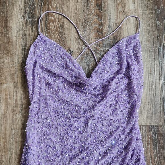Retrofete Mich Sequin Dress Purple Size XS Sleeveless Cowl Neck - Picture 4 of 12